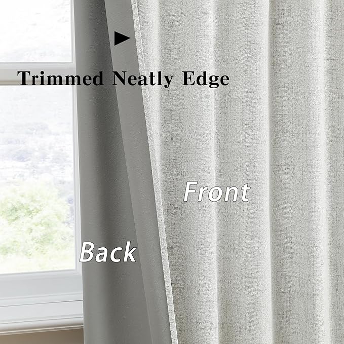 RAIN CITY Natural Blackout Curtains 96 Inch Long 2 Panels Set,Back Tab/Rod Pocket/Pleated Look with Hooks,Linen Blend Textured Rustic Farmhouse Heat Insulated Summer Drapes for Living Room 50W x 96L
