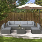 SUNVIVI OUTDOOR 7 Piece Patio Furniture Sets All Weather Gery PE Wicker Couch Sofa with Glass Table, Removable Grey Cushions