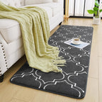 Chicrug Shag Geometric Modern Runner Rug for Bedroom, 2x6 Feet Memory Foam Indoor Hallway Runner Carpet, Fluffy Rug for Living Room Bedside Room Decor for Family, Dark Grey/White