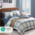 Blue Twin XL Comforter Set, Plaid Twin Comforter Set for Boys & Girls,Classic Homestead-style Twin Bed Set with Sheets and Comforter Set