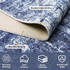 8x10 Washable Area Rug for Living Room Bedroom: Non-Slip Modern Navy Blue | Machine Washable TPR Backing, Stain-Resistant Low Pile, Pet & Kid Friendly, Abstract Decor for Dining Room, Dorm, Home Office