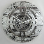 The Gears Clock 24'' Inch Real Moving Gear Wall Clock England Line (Grey & White, 24 inches (60 cm))