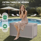 100 Gallon Storage Box, Waterproof Resin Deck Box with Hydraulic Piston Design, Lockable Storage Bench for Package Delivery, Storage Bin for Patio Cushions, Garden Tools, Grey