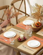 Leetaltree Gradient Burnt Orange Woven Placemats Set of 8 - Heat Resistant Non-Slip Fall Place Mats for Dining Table, Washable Durable PVC Vinyl Woven Table Mats(Gradient Orange-red, 8)