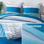 Andency Stripe Comforter Set Queen Size (90x90 Inch), 3 Pieces Teal Patchwork Striped Comforter, Soft Microfiber Down Alternative Comforter Bedding Set with Corner Loops