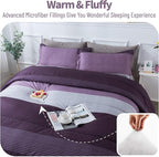 Andency Stripe Comforter Set Twin Size (66x90 Inch), 2 Pieces Purple and Gray Patchwork Striped Comforter, Soft Microfiber Down Alternative Comforter Bedding Set with Corner Loops
