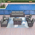 Patio Furniture Sectional Sofa Set 10-Pieces PE Rattan Swivel Rocking Chairs Outdoor Furniture Set w/43in Gas Fire Pit Table, Patio Conversation with 55000 BTU Propane Fire Pit, Grey