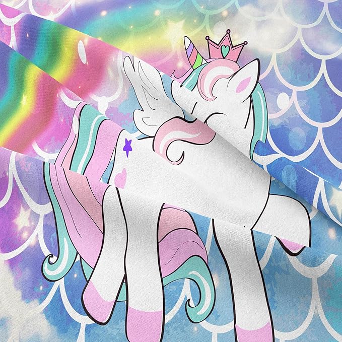 Tailor Shop Unicorn Girls Comforter Sets Full Size,Blue Unicorn Bedding Sets for Kids Teens with 2 Pillowcase……