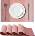 Leetaltree Gradient Pink Woven Placemats Set of 4 - Heat Resistant Non-Slip Place mats for Dining Table, Washable Durable PVC Vinyl Woven Table Mats(Gradient Pink, 4)