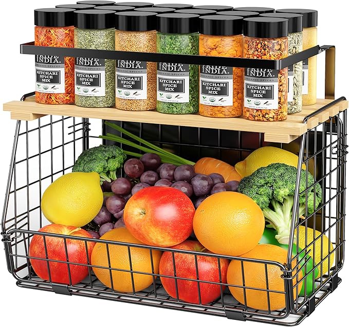 Magnetic Shelf for Fridge: Fruit Potato and Onion Storage Bin - Magnetic Spice Rack for Refrigerator & Kitchen Counter - Pantry Organizers and Storage