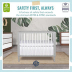 Lucas Mini Modern Crib with Rounded Spindles & Sunset 3” Extra Firm Fiber Crib Mattress, Greenguard Gold Certified, Waterproof Vinyl Cover, Baby Mattresses for Cribs