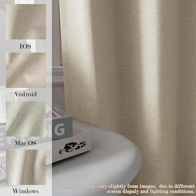 70" W x 108" L Faux Linen Room Divider Curtains, Full Blackout Pinch Pleated Drapes for Traverse Rod, Bedroom Divider Privacy Drapery with Hooks for Ceiling Track, 1 Panel, Beige