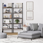 Nathan James Theo 5-Shelf Wood Modern Bookcase, Open Wall Mount Ladder Bookshelf with Industrial Metal Frame, Dark Brown Nutmeg/Black