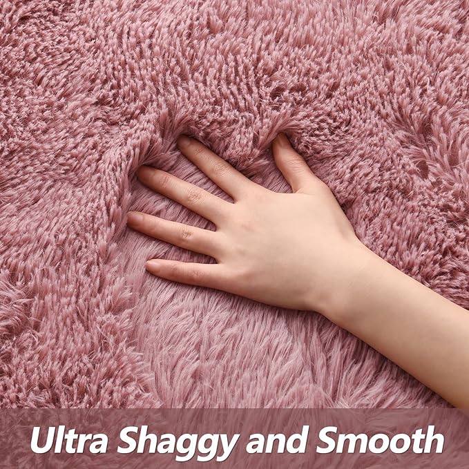 Super Soft Fluffy Shaggy Rugs for Living Room Bedroom, Fuzzy Plush Area Rugs for Girls Kids Room Nursery Home Decor, Furry Dorm Rug Cute Non-Slip Indoor Floor Carpet 5x8 Feet, Blush