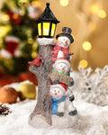 iStatue Lighted Stacked Snowman Tabletop Decor Figurine with Lamppost Lantern - 11.2'' Resin Cardinal Christmas Decorations Indoor - Unique Xmas Gift Idea (Joy Trio)