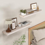 Axeman Floating Shelves for Wall - 32''W x 8'' D Rustic Solid Elm Wood Shelves for Storage, Wall Mounted Display Shelving with Invisible Heavy-Duty Metal Bracket (White Wash, 2PCs)