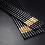 Youda Metal Chopsticks Reusable Chinese Japanese Style Dragon Chopsticks Chinese Gift Set Fiberglass Chops ticks Set Dishwasher-Safe (5 Pairs)