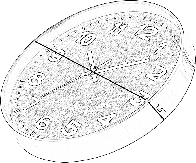 Decorative Modern Round Wood- Looking Plastic Wall Clock for Living Room, Kitchen, or Dining Room, Brown