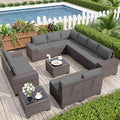 Patio Furniture Set Sofa 12-Pieces Wicker Sectional Sofa Set, Outdoor Furniture Rattan Patio Conversation Set with Thickened Cushions and Glass Coffee Table, Grey