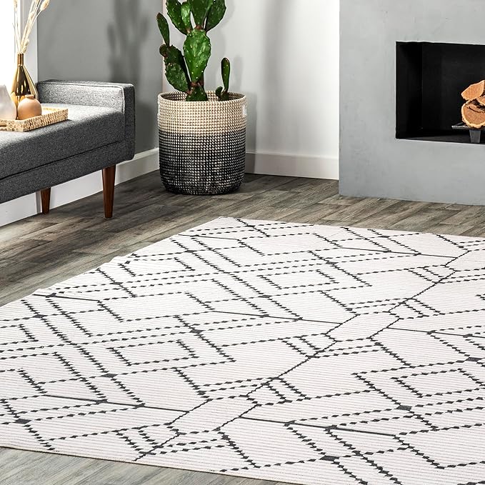 nuLOOM Echo Multi Diamond Machine Washable Ultra Thin Runner Rug, 2' 6" x 8', Ivory