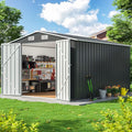 10x12 FT Outdoor Storage Shed, Metal Garden Tool Shed with Updated Frame Structure and Lockable Doors, Ideal for Backyard Garden Patio Lawn, Grey