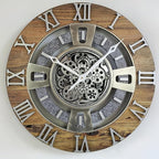 The Gears Clock Real Moving Gear Wall Clock England Line (Wood & Stone, 24 inches (60 cm))