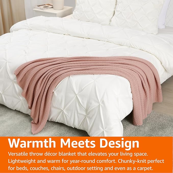 Amazon Basics Chunky Cable Knit Throw Blanket for Couch, Sofa, Bed, Lightweight Soft Cozy, Dusty Rose, 50"x 60"
