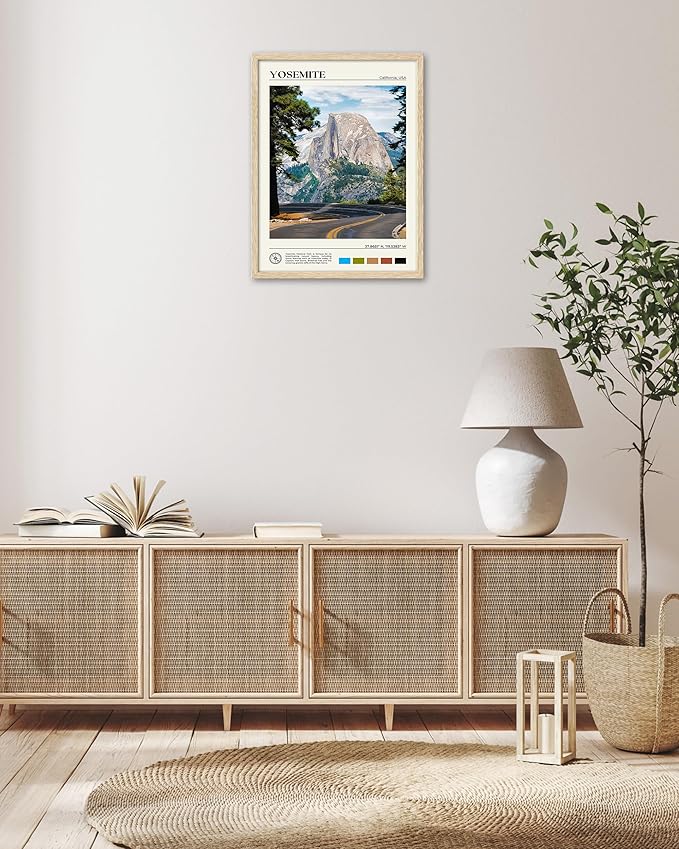 HesenDot Natural OAK Wood Yosemite National Park Framed Wall Art,12x16in Natural Scenery Canvas Wall Print,Classic Urban Landmark Wall Decor for Living Room,Bedroom,Office Gallery Gifts Set of 1