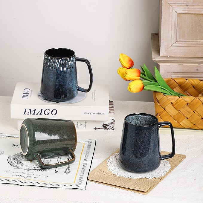 Large Ceramics Coffee Mugs,24 oz,Large Handle Design,Extra Large Tea and Coffee Cup for Office and Home，Microwave and Dishwasher Safe(Color:24 oz green)