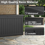 NUNU LAB 230 Gallon Large Resin Deck Box, Waterproof Outdoor Storage Box, Lockable Storage Bin for Patio Furniture, Garden Tools, Pool Accessories, UV-Resistant & All-Weather, Black