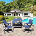 4 Piece Patio Outdoor Furniture Set with Strong Powder Coated Metal Frame One Love Seat, Two Single Chairs and one Table for Porch, Balcony, Backyad, Patio Conversation Set (Navy Blue)