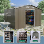 10FT x 8FT Outdoor Storage Shed, Waterproof, Lockable Door Metal Tool Shed with Sliding Door and Air Vents, Storage House for Gardening Tools, Metal Storage Shed for Garden, Backyard, Lawn