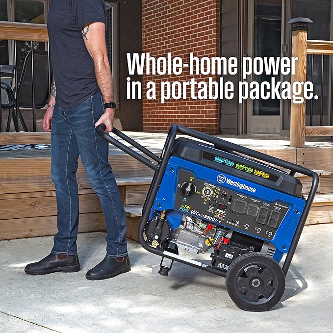 Westinghouse 12500 Peak Watt Tri-Fuel Home Backup Portable Generator, Remote Electric Start, Transfer Switch Ready, Gas, Propane, and Natural Gas Powered
