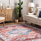 nuLOOM Marli Machine Washable Faded Medallion Ultra Thin Runner Rug, 2' 6" x 10', Rust