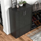 Apexa Stackable Wood Bookcase with Doors, Cube Storage Organizer Shelves, Small Food Pantry, Dorm Teen Room Decor & Bedroom, Home Office, Kitchen, 3-Tier Cabinet, Black