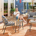 YITAHOME Wicker 3-Piece Outdoor Bistro Set, All-Weather Patio Conversation Set for Balcony, Backyard, Pool, Porch, Deck, Outdoor Sectional Furniture Set with Table & Cushions - Grey