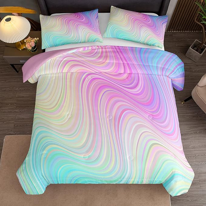 Bodhi Girls Comforter Full Size Colorful Tie Dye Comforter Teen Girl Pink Bedding Set Watercolor Pastel Pink Comforter Set Blue Purple Bedding Set Bright Girly Tie Dye Bedding