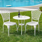 3 Piece Outdoor Bistro Set, Cast Aluminum Bistro Table and Chairs, Rust-Resistant Patio Furniture Set, White Bistro Set 3 Piece Outdoor for Garden, Backyard, Balcony