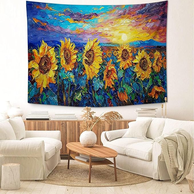 yowecso Sunflower Tapestry Sunset Flower Field Tapestry Wall Hanging for Bedroom Sunflower Tapestries Aesthetic Wall Decor for Home Dorm Living Room 50"x60"