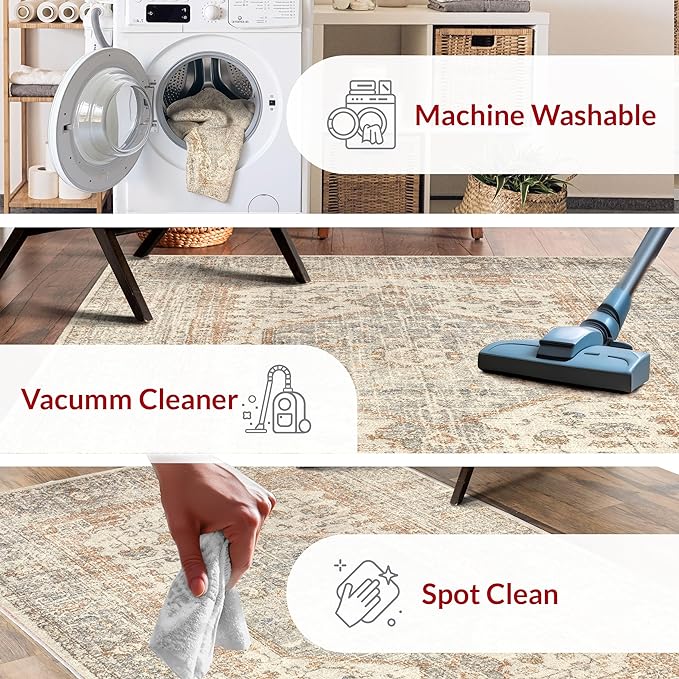 nuLOOM 6 Square Machine Washable Rain Haven Vintage Medallion Area Rug, Light Grey, Traditional Faded Design, Non-Slip Backing, Stain Resistant, For Bedroom, Dining Room, Living Room, Kitchen