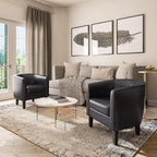 BELLEZE Accent Barrel Chair Set of 2, Linen Round Chair Club Tub Sofa Corner Chair with Flared Legs and Cozy Soft Padding for Living Room Bedroom Waiting Room - Brown