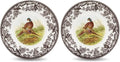 Spode Woodland Pheasant Luncheon Plate - 9" Fine Earthenware Plate with British Flowers Border, Rustic Game Bird Design - Dishwasher, Microwave, Oven & Freezer Safe - Made in England (Pack of 2)
