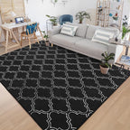Chicrug Shag Geometric Modern Area Rug for Living Room, 3x5 Feet Large Memory Foam Indoor Carpet, Fluffy Rug for Bedroom Bedside Room Decor for Family Girls Kids Nursery, Black/White