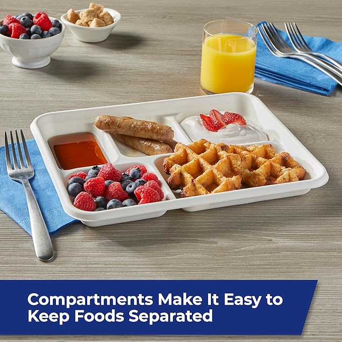 Hefty ECOSAVE Compostable 5-Compartment Paper Trays, 12 Count