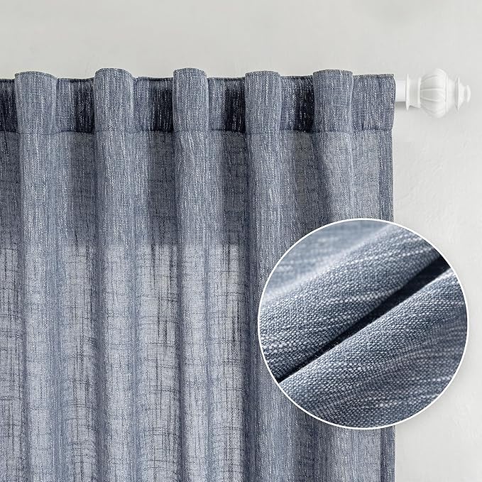 MYSKY HOME Semi Sheer Curtains 84 Inch Length, Living Room Curtains & Drapes Boho Sheer Light Filtering for Sliding Glass Door Windows Soft Elegant Rod Pocket, 50" x 84", Dusty Blue, 2 Panels