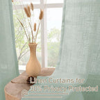 LAMIT Sheer Linen Curtains 63 inches Long for Bedroom, Bronze Grommet Linen Drapes Light Filtering Semi Sheer Curtains for Small Window/Farmhouse, 2 Panels (52 x 63 Inch, Light Sage)
