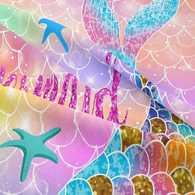 NINENINE Mermaid Bedding Sets 5PCS Twin Size Comforter Sets for Girls, Glitter Bedding Set Toddler Comforter Sets for Girls (1Comforter, 1Flat Sheet, 1Fitted Sheet, 2Pillowcases)