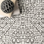 nuLOOM Abstract Tribal Machine Washable Runner Rug, 2' 6" x 8', Grey, Rectangular, 0.1" Thick