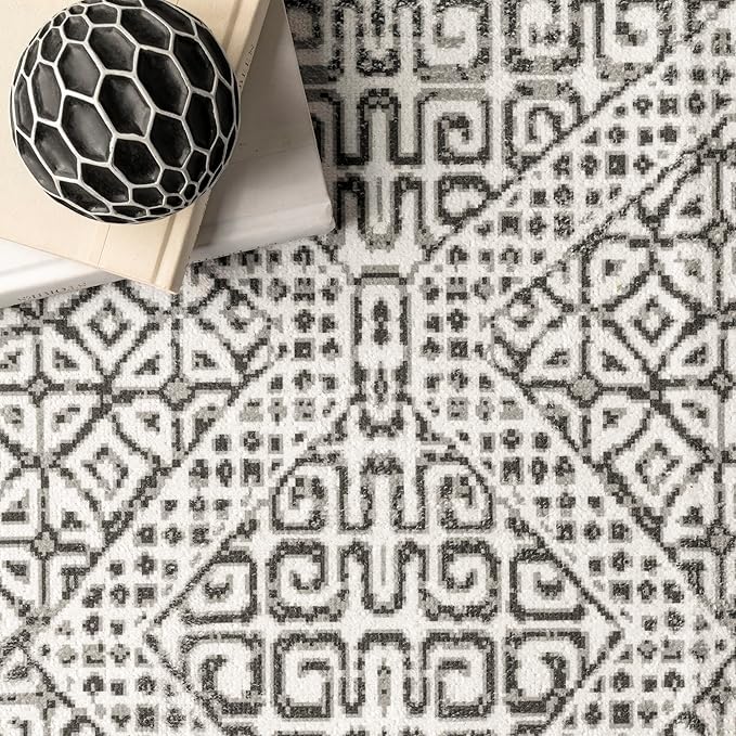 nuLOOM Abstract Tribal Machine Washable Accent Rug, 2' x 3', Grey, Rectangular, 0.1" Thick