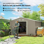Outsunny 11' x 13' Outdoor Storage Shed, Garden Tool Metal Shed with Foundation Kit, Double Lockable Door, Air Vents and Sloping Roof, for Backyard, Patio, Lawn, Light Gray